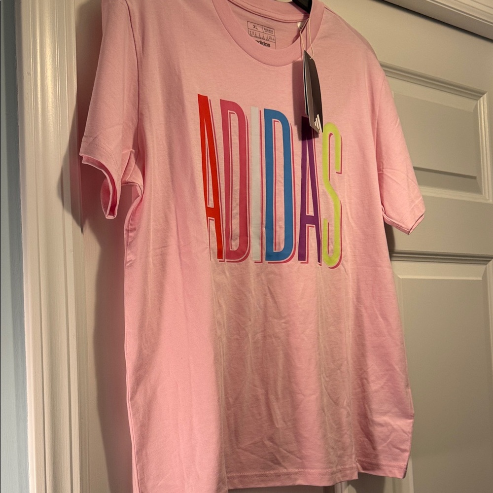 Adidas Women's Multicolor Logo Pink Tee  Size XL  NWT